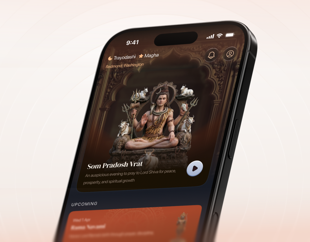 Daily darshan and temple events app — Som Pradosh Vrat home